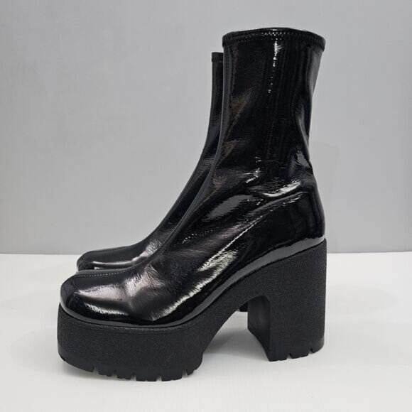 NEW Jeffrey Campbell Refresh Ankle Boot Women 9 Black Glossy Patent Y2K Platform - Picture 1 of 14